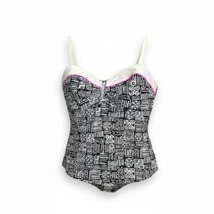 Collection by Catalina Black & White Tankini Top w Adjustable Straps